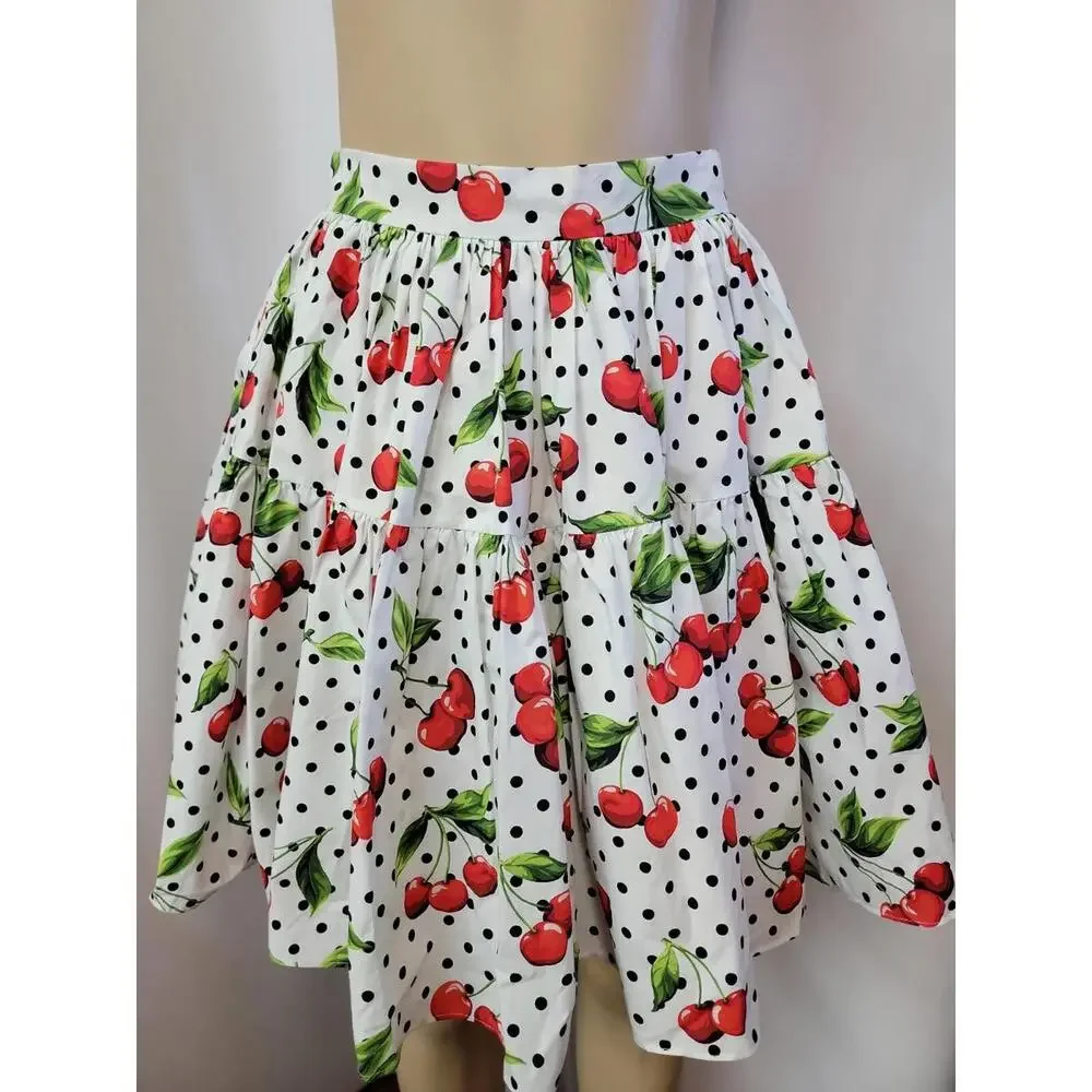 Dolce & Gabbana Polka-Dot Cherries Collegiate Tiered Size 9/10 Ladies Skirt #11 - Picture 13 of 16